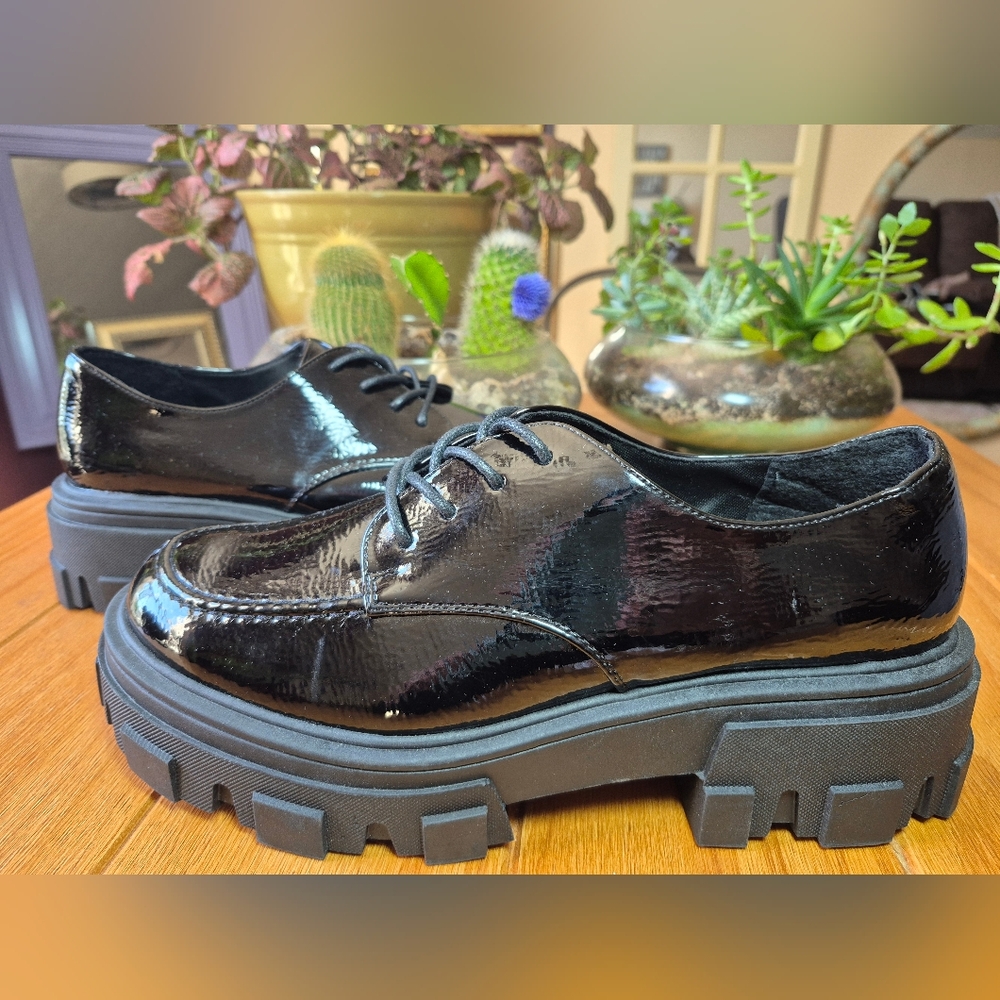 ASOS Design Black Patent Leather Platform Loafers - Mens Size 9